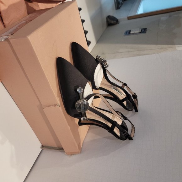Miu Miu Black Satin & Crystal heels Sz 37 - Picture 3 of 6